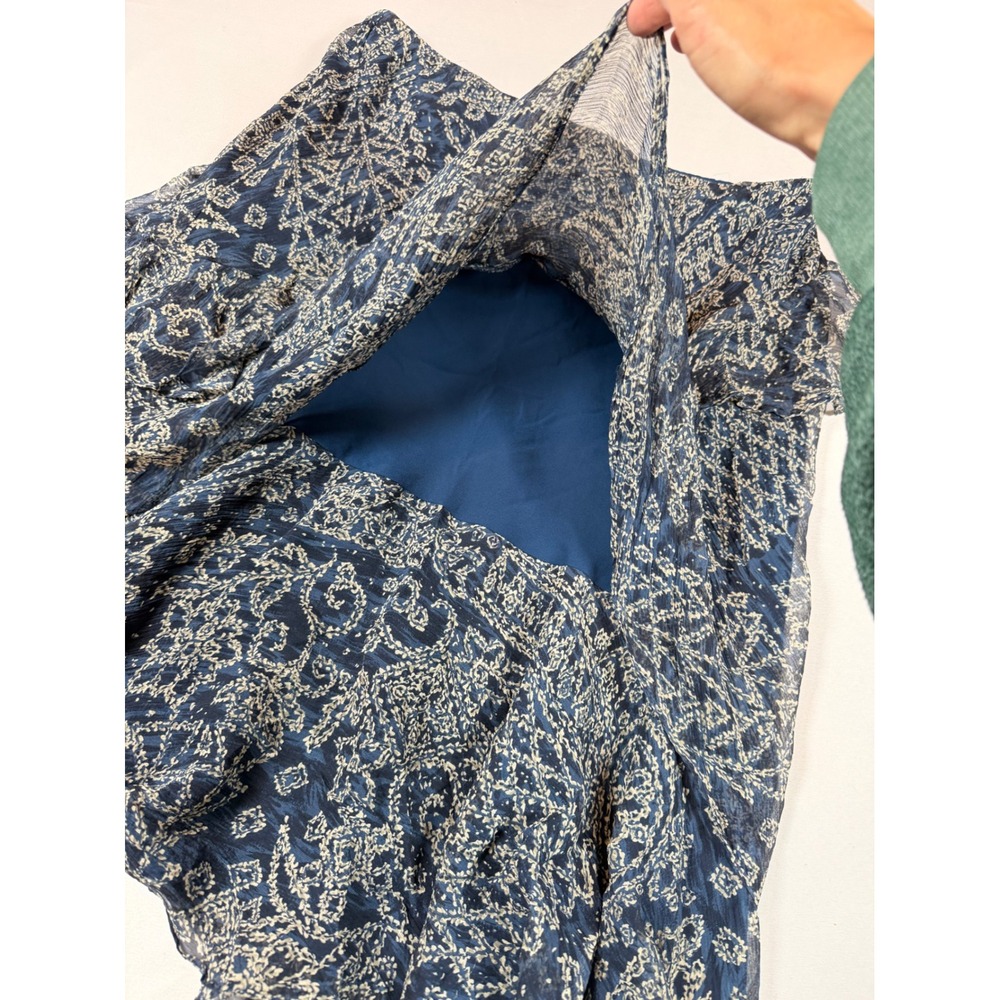 Lauren Ralph Lauren Silk Ruffle Tier Paisley Mini/Midi Skirt Navy Blue Cream L - Picture 3 of 9